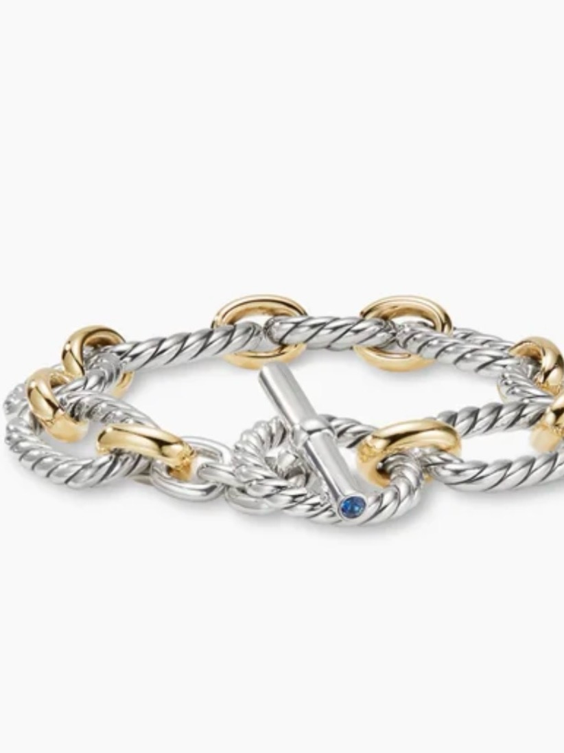 David Yurman Link Chain Sterling Silver 18k Yellow Gold Blue Sapphires 12.5mm